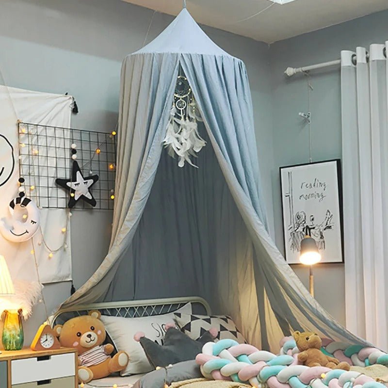 Ciel de lit bébé - bleu gris - Allobebe