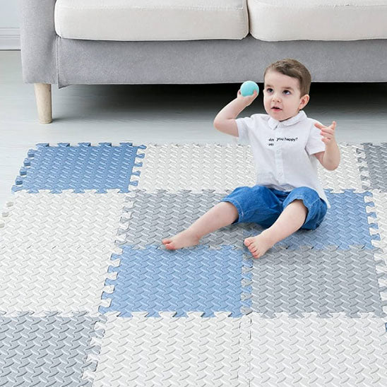 Tapis d'éveil Montessori à carreaux- jaune et bleu