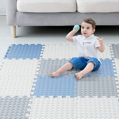 Tapis d'éveil Montessori à carreaux- jaune et bleu