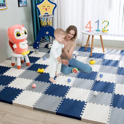 Tapis d'éveil Montessori à carreaux- jaune et bleu