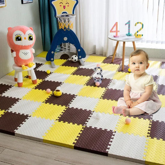 Tapis d'éveil Montessori à carreaux- jaune et bleu