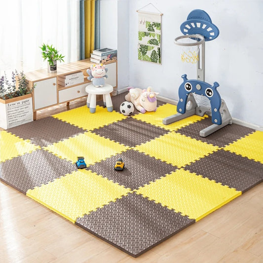 Tapis d'éveil Montessori à carreaux - jaune et marron