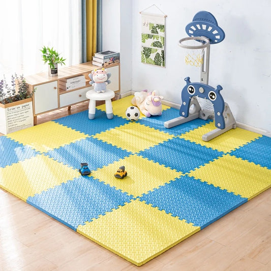 Tapis d'éveil Montessori à carreaux- jaune et bleu