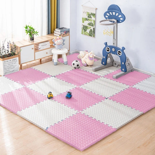 Tapis d'éveil Montessori à carreaux- rose et blanc