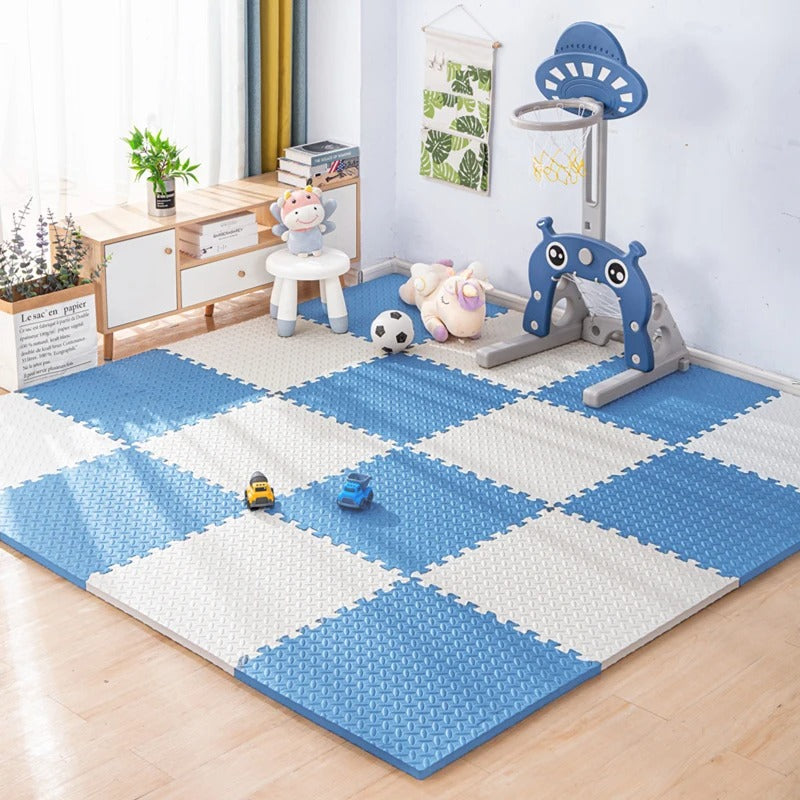 Tapis d'éveil Montessori à carreaux- bleu et blanc
