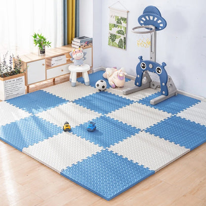 Tapis d'éveil Montessori à carreaux- bleu et blanc