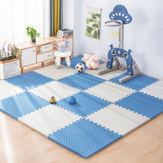 Tapis d'éveil Montessori à carreaux- bleu et blanc