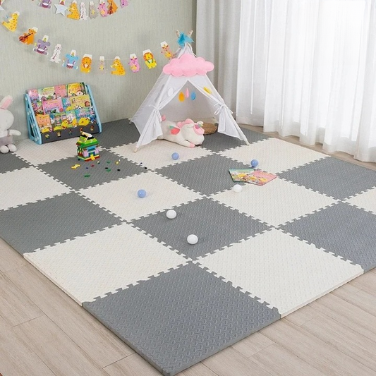 Tapis d'éveil Montessori à carreaux- gris et blanc